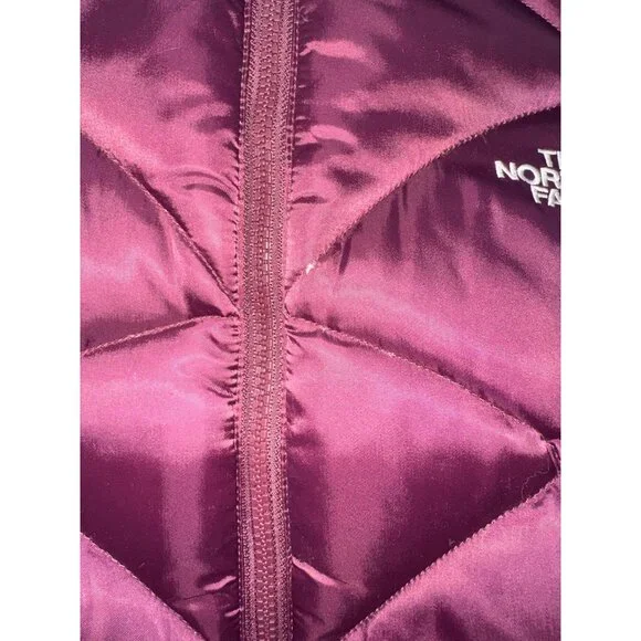 The North Face Girl 550 Goose Down Puffer Jacket L Burgundy Quilted Winter Coat - Picture 6 of 9